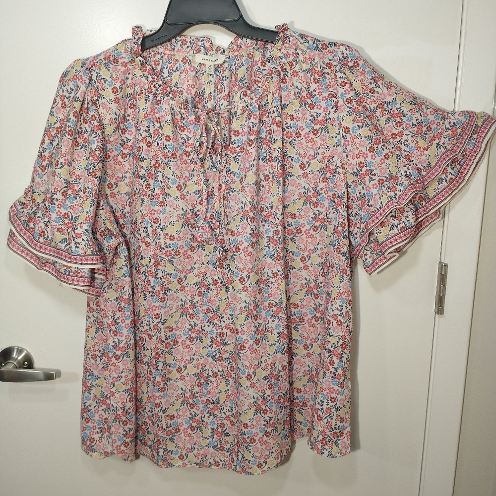 Max Studio Womens Heart Flower Short Flutter Sleeve Blouse Size 3X Ruffle Whimsy